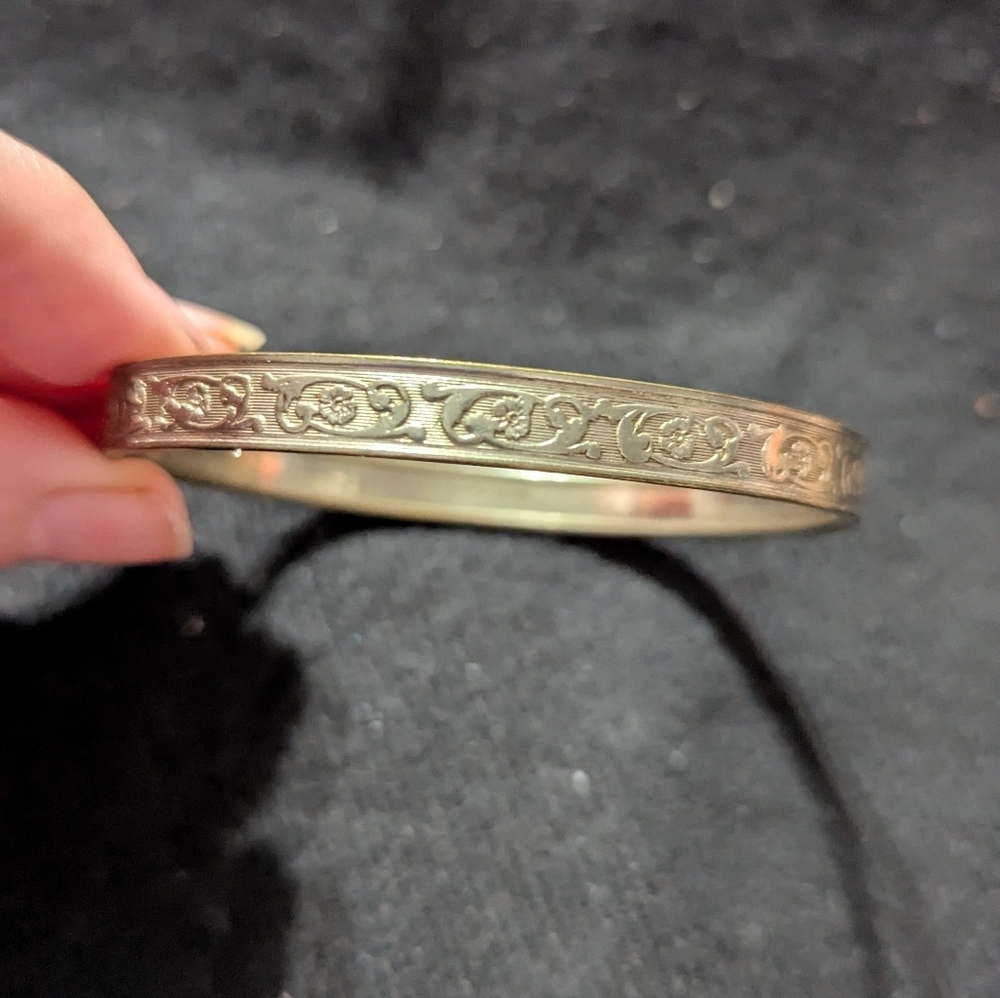 Silver Tone Floral Scroll Bangle Statement Bracelet
